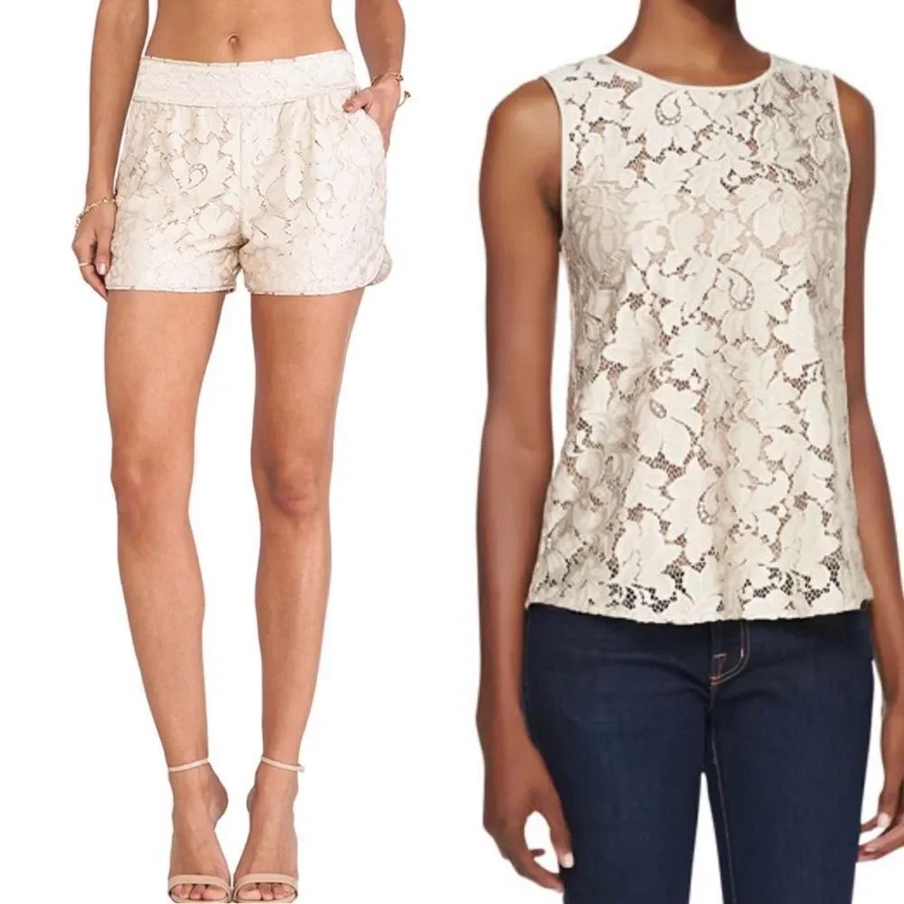 Diane Von Furstenberg cream lace short set Size S